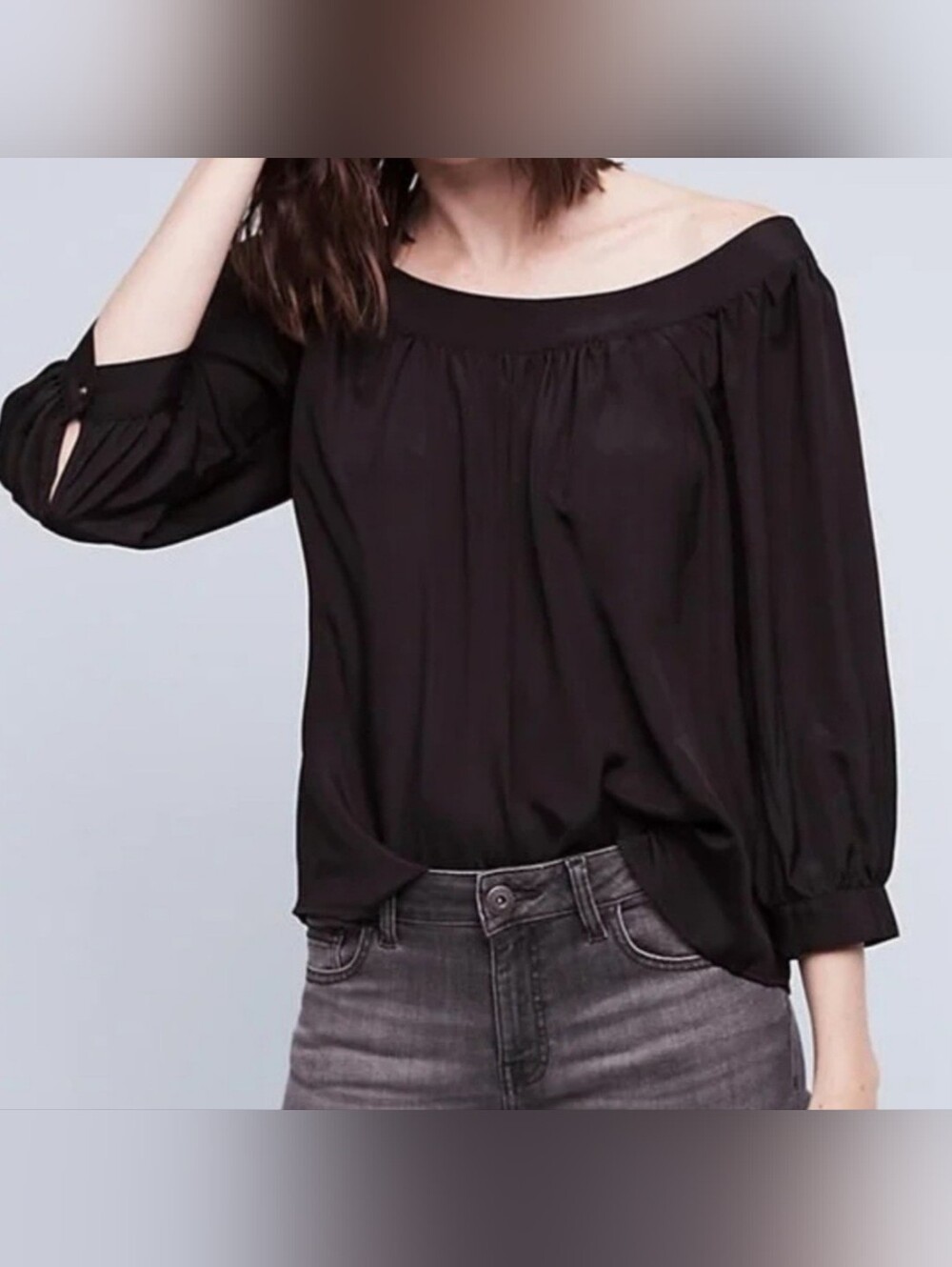 Maeve Anthropologie Black Off-Shoulder Blouse Size Medium